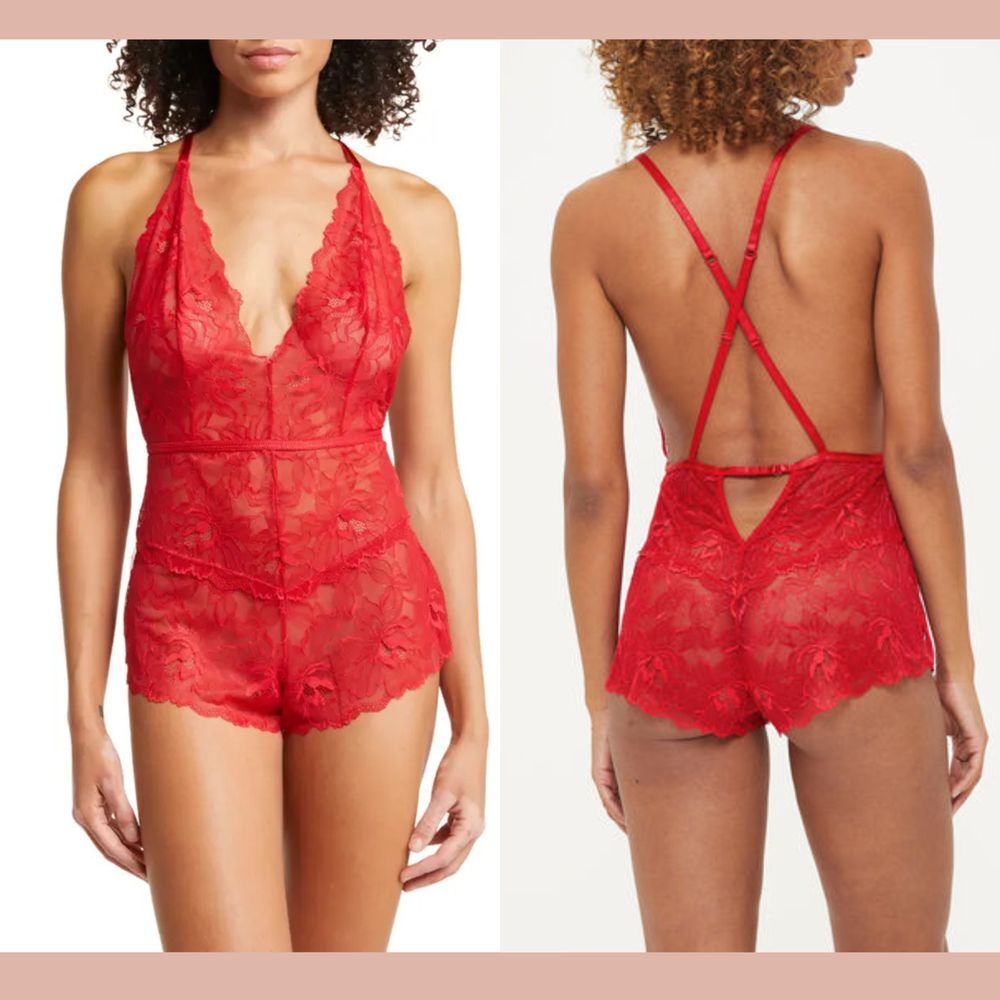 NEW ANN SUMMERS [ Large 12-14 ] After Dark Lace‎ Teddy In Red #6382